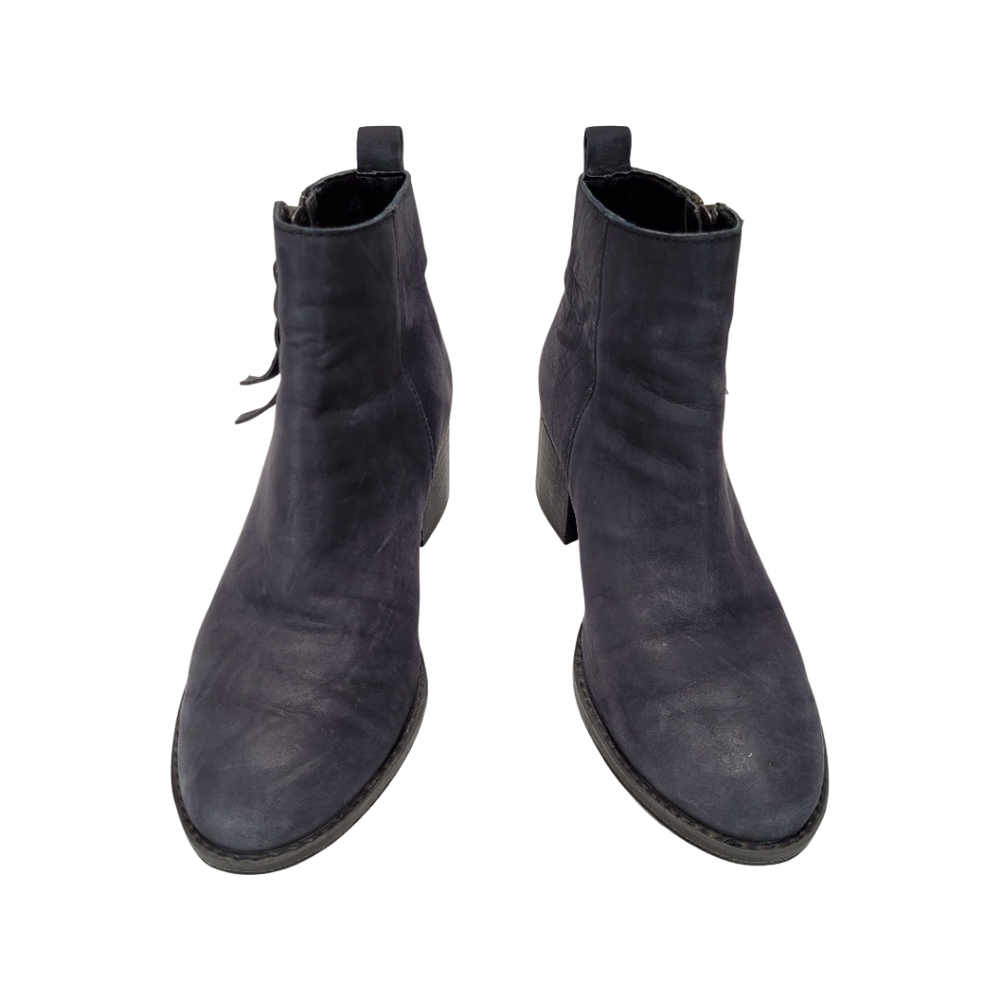 BP Navy Blue Leather Block Heeled Side Zipper Ankle Booties Size 7 - Picture 4 of 13